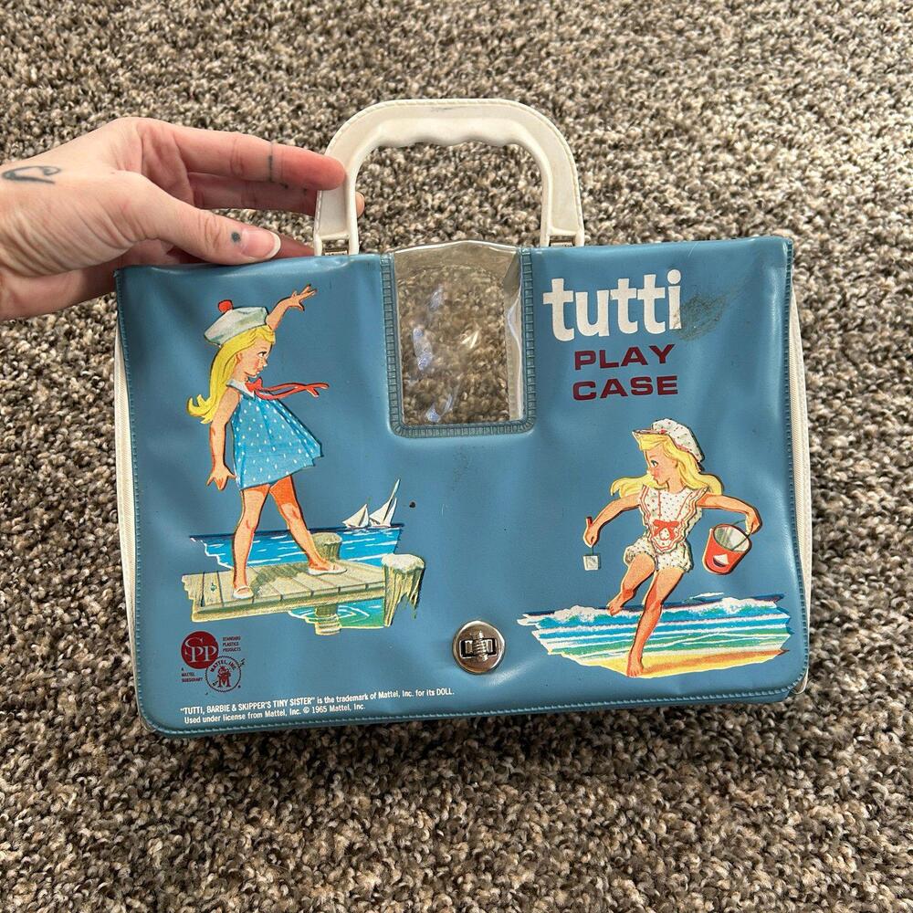 Vintage 1965 Tutti Barbie Doll Blue Play Case Carrying Playset For Small Dolls